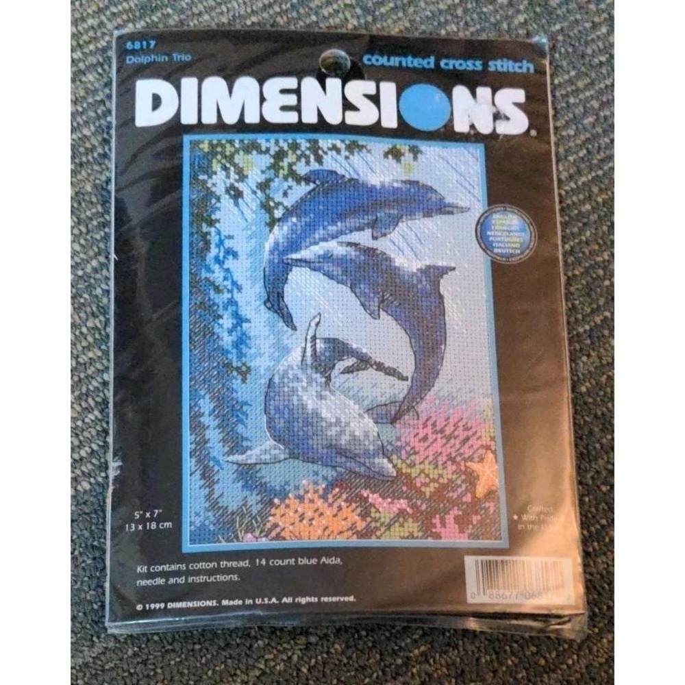 Dimensions Dolphin Trio Cross Stitch Kit 5 x 7 1999 New Dolphins Ocean USA
